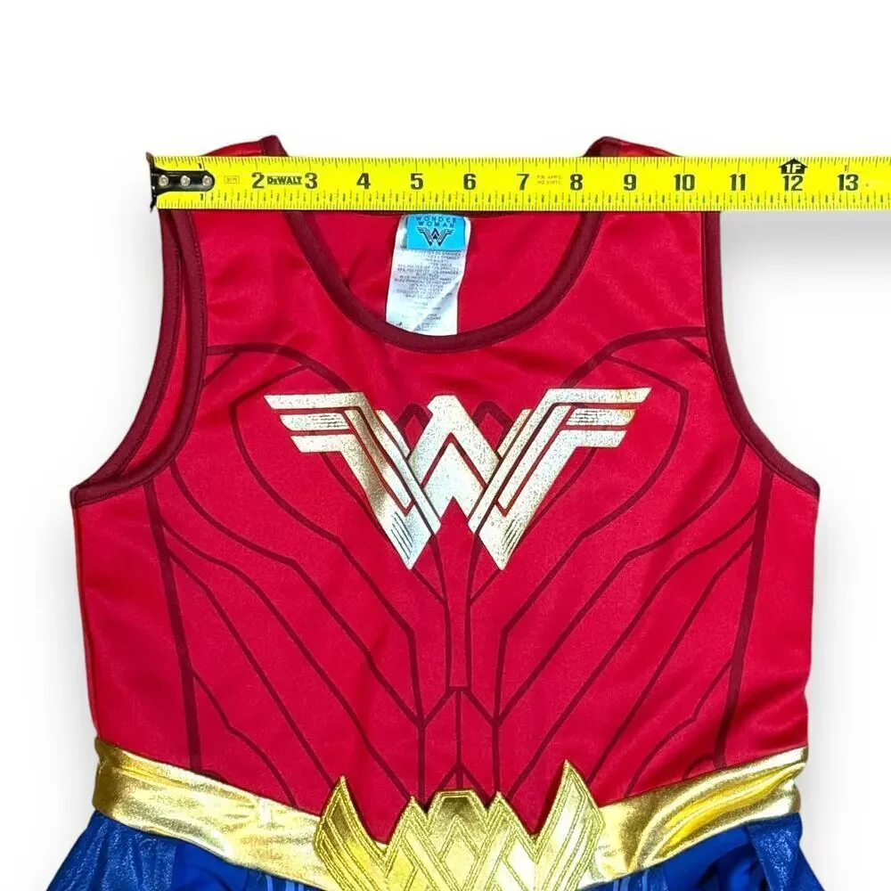 Wonder Woman Costume Girl Child’s Halloween One Piece Red Blue Gold Size L 10/12